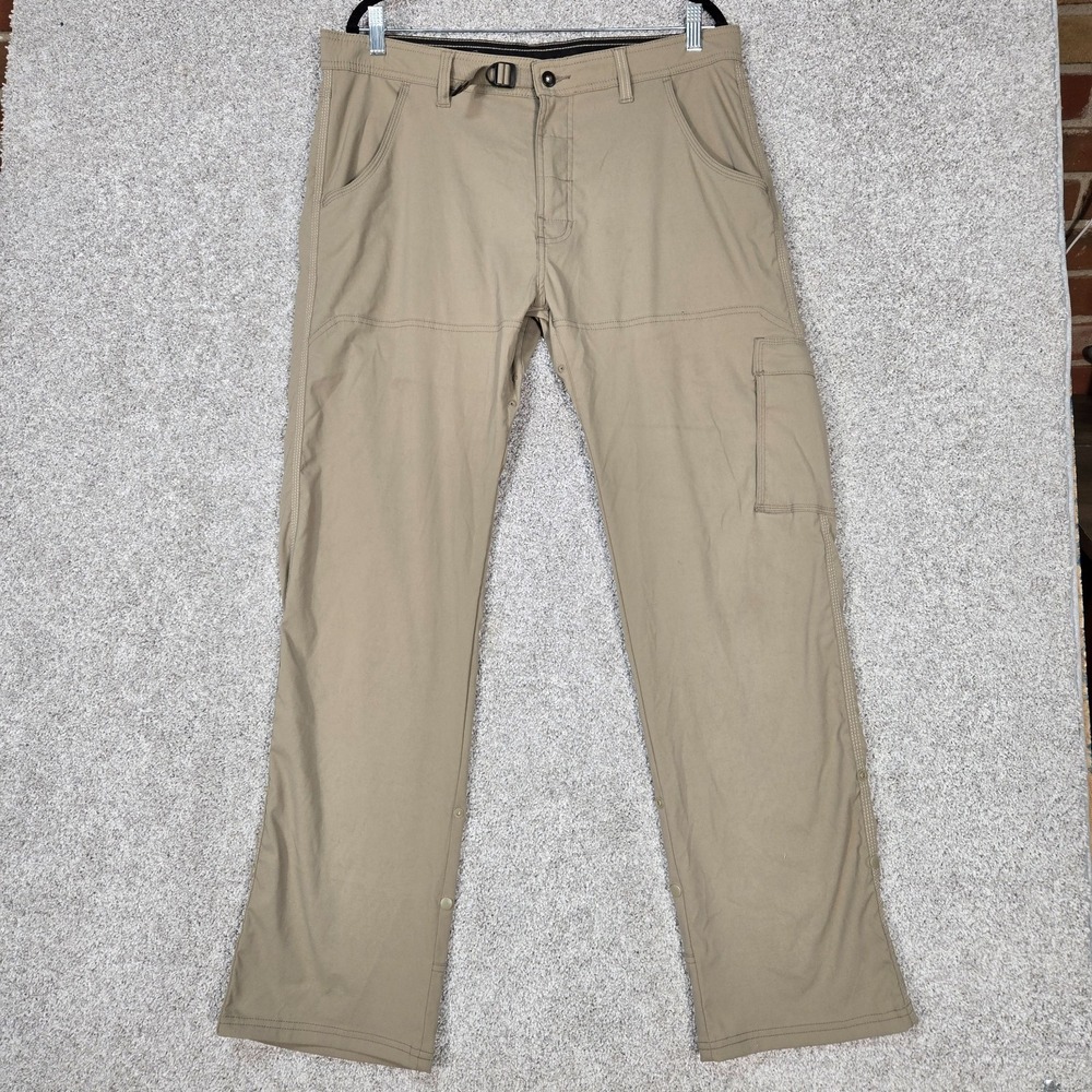 Prana Zion Pants‎ Men's 36x32 belted Nylon Stretch Tan Beige Hiking M4ST32116
